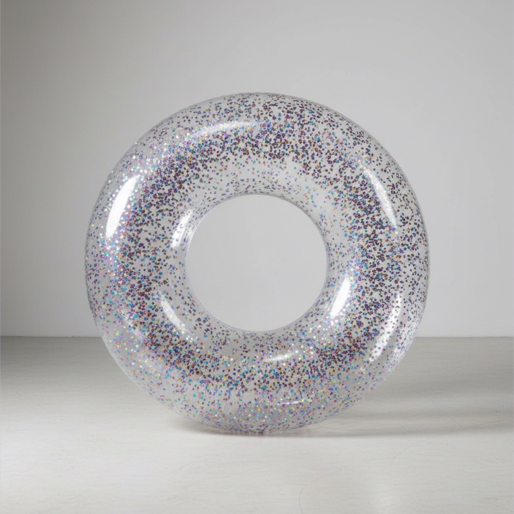 Tube Glittered Inflatable Pool Ring Clear Multi-Color Confetti pool float - 90